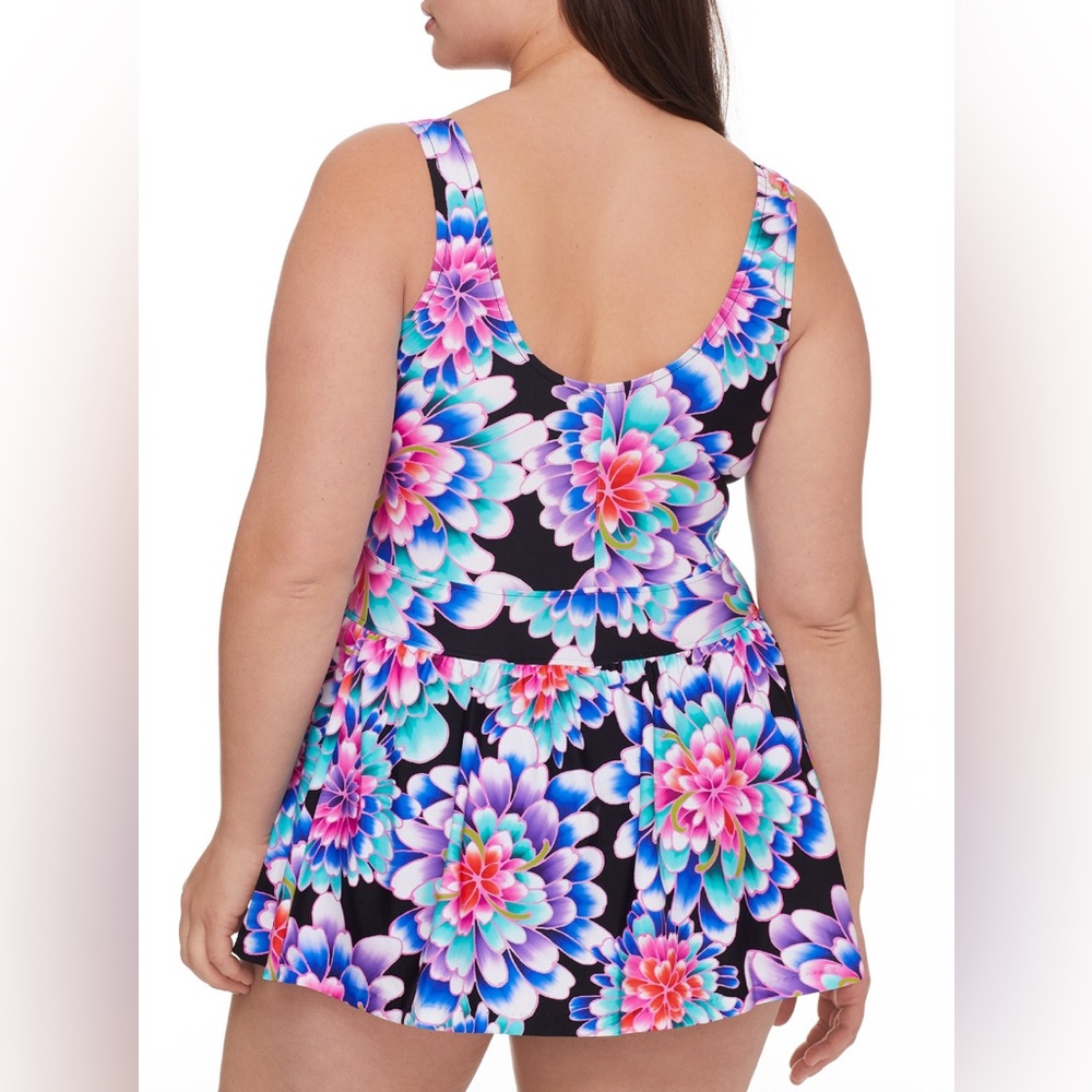 EUC Maxine of Hollywood Women’s Mum’s the Word Empire One-Piece Swim Dress SZ 12 - Picture 2 of 16